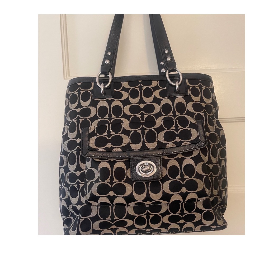 Coach Penelope Carryall Bag Black Monogram Canvas Tote F19262